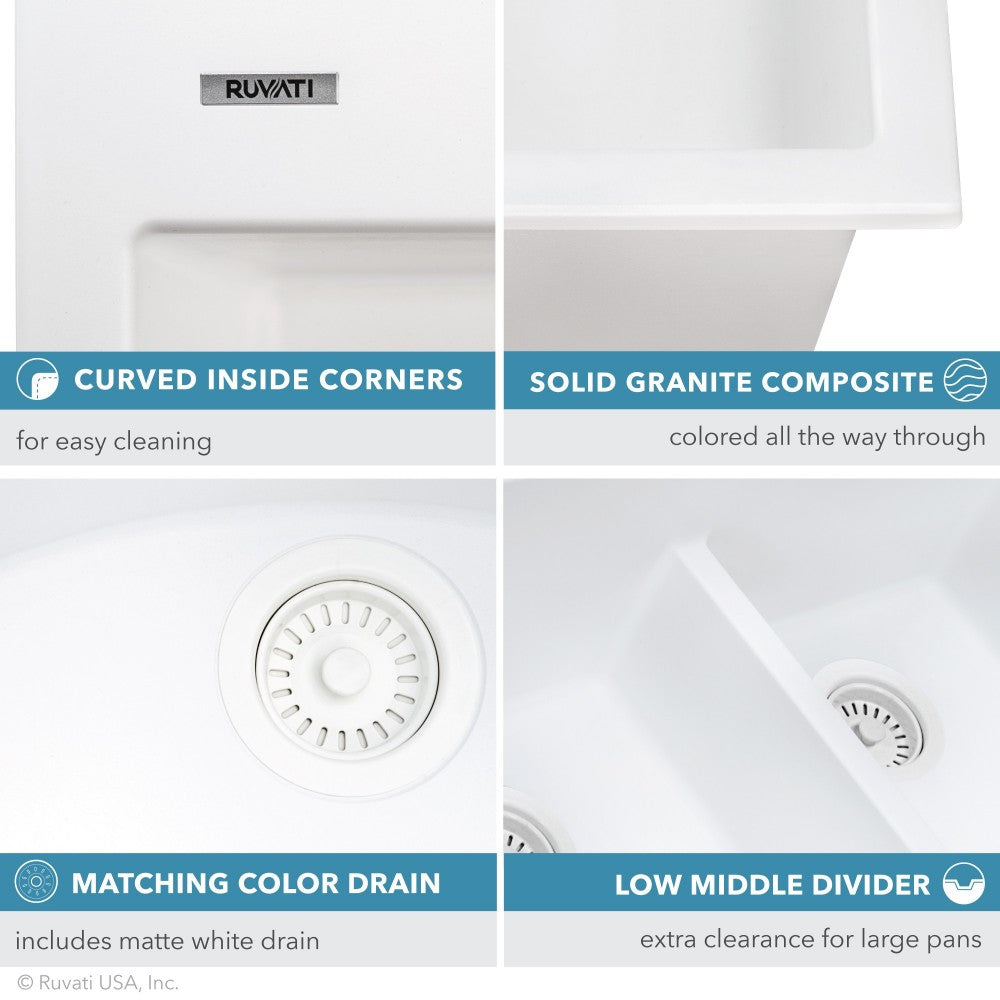 Ruvati 33 x 22 inch Topmount Kitchen Sink - Arctic White