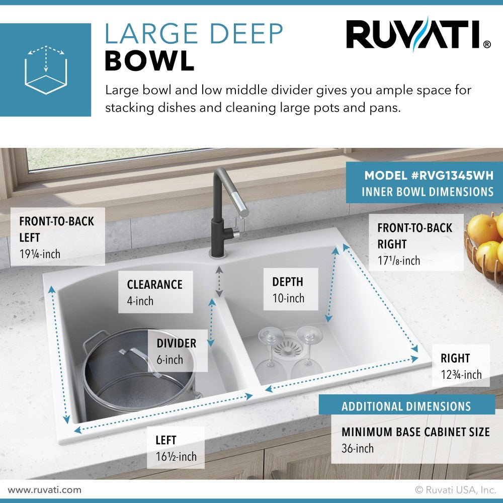Ruvati 33 x 22 inch Topmount Kitchen Sink - Arctic White