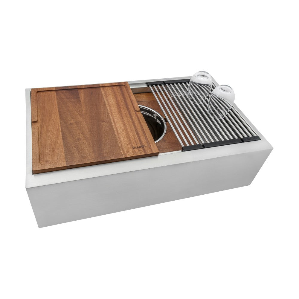 Ruvati Dual-Tier 33.5 x 20 inch Apron Front Stainless Steel Kitchen Sink