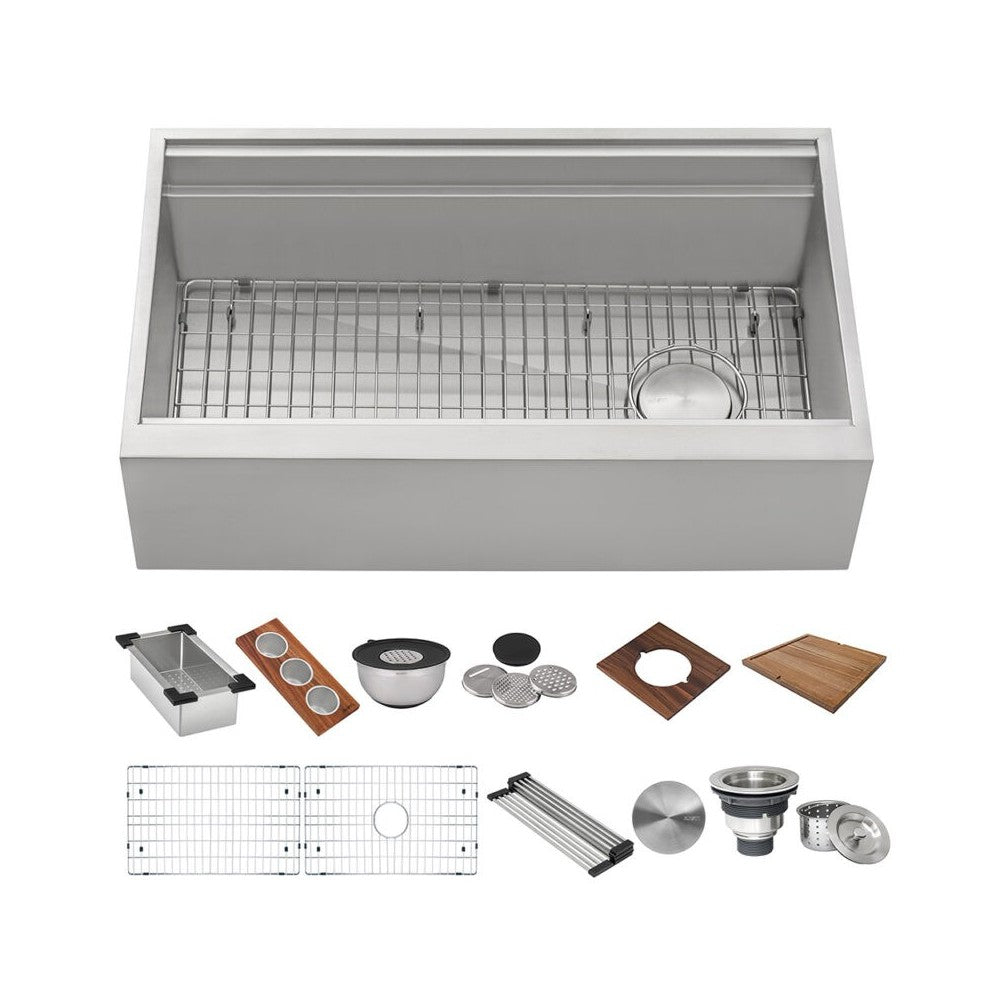 Ruvati Dual-Tier 45 x 20 inch Apron Front Stainless Steel Kitchen Sink