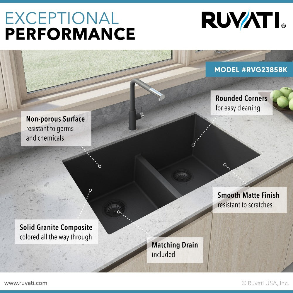 Ruvati epiGranite 33 x 19 inch Granite Composite Kitchen Sink - Midnight Black