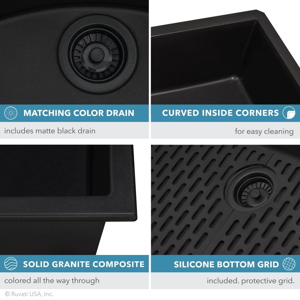 Ruvati epiGranite 33 x 19 inch Granite Composite Kitchen Sink - Midnight Black