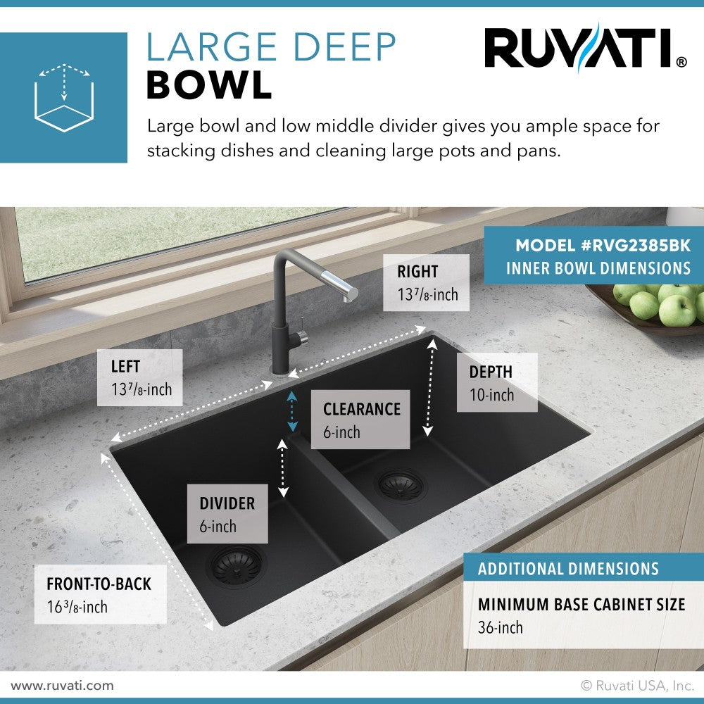 Ruvati epiGranite 33 x 19 inch Granite Composite Kitchen Sink - Midnight Black