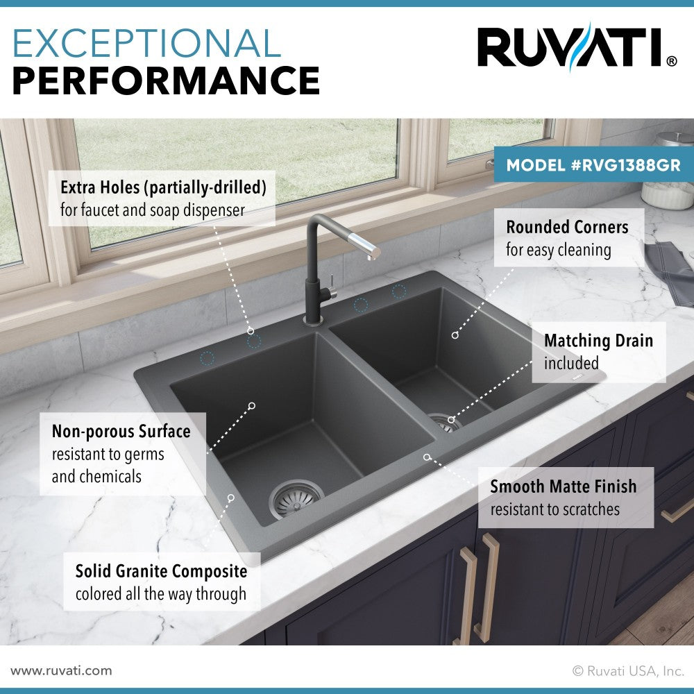 Ruvati epiGranite 33 x 22 inch Dual Mount Kitchen Sink - Gray