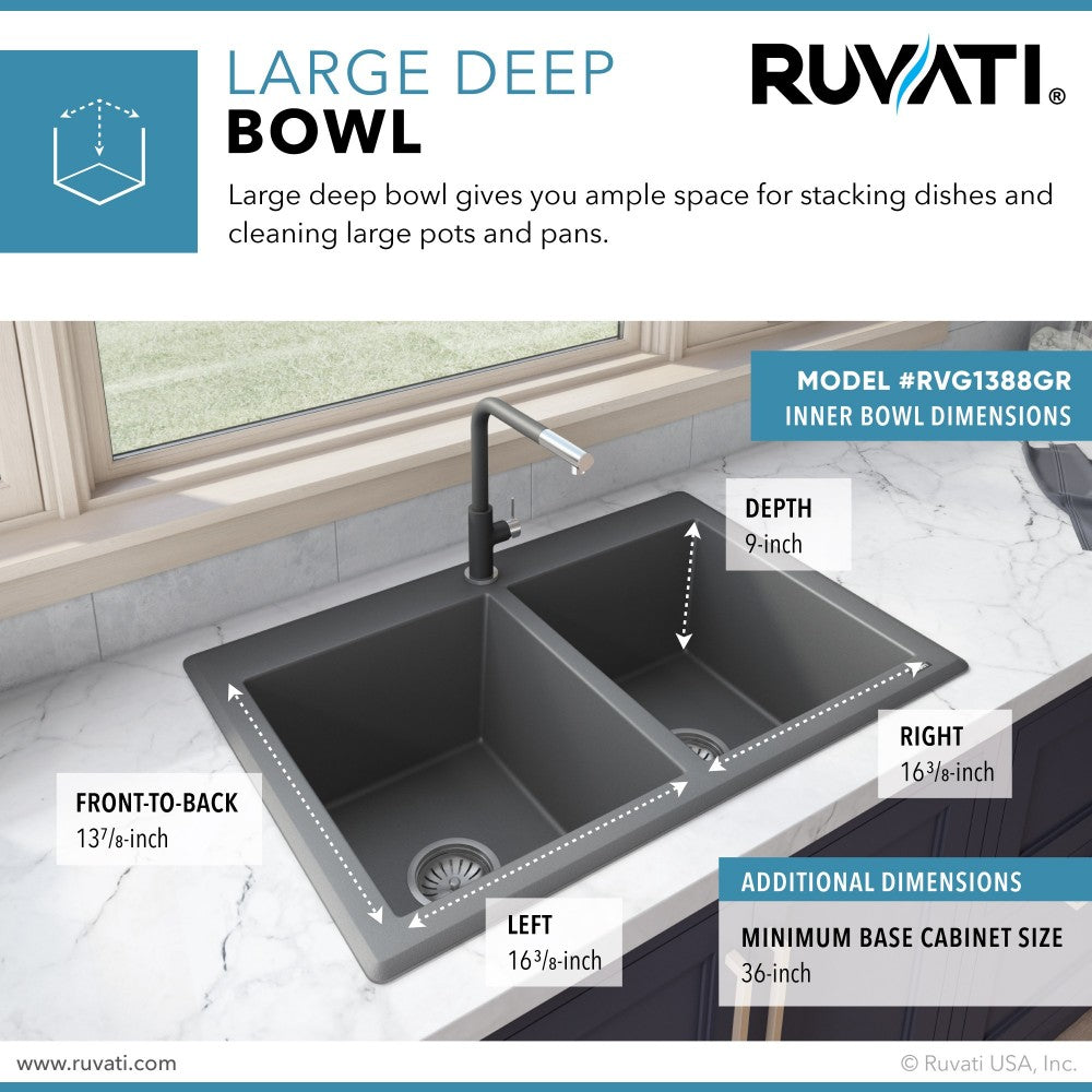 Ruvati epiGranite 33 x 22 inch Dual Mount Kitchen Sink - Gray