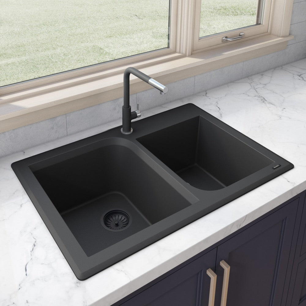 Ruvati epiGranite 33 x 22 inch Dual Mount Kitchen Sink - Midnight Black
