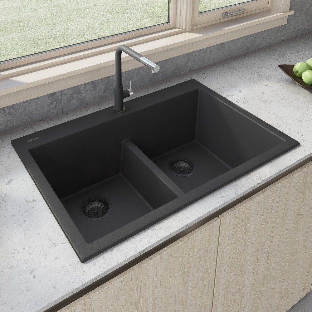 Ruvati epiGranite 33 x 22 inch Topmount Kitchen Sink - Midnight Black