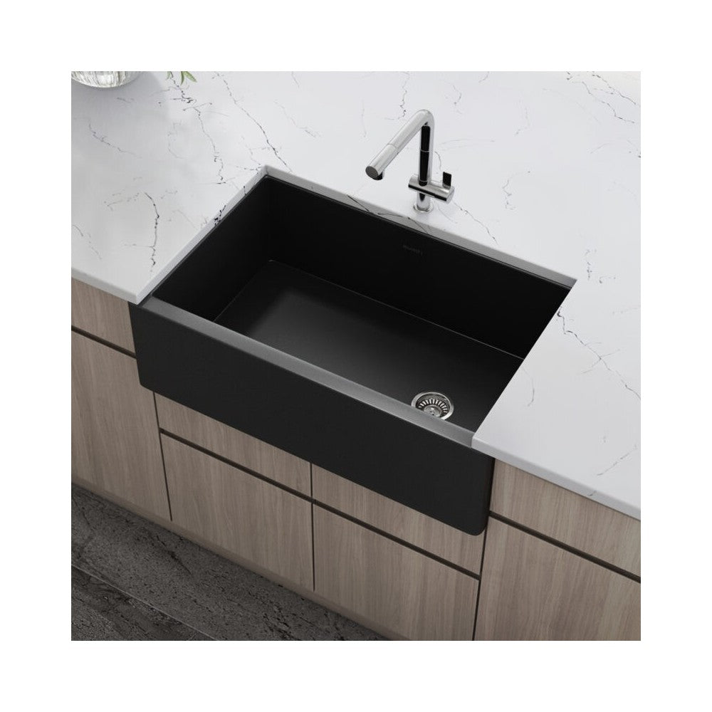 Ruvati Fiamma 30 x 18 inch Farmhouse Fireclay Kitchen Sink - Matte Black