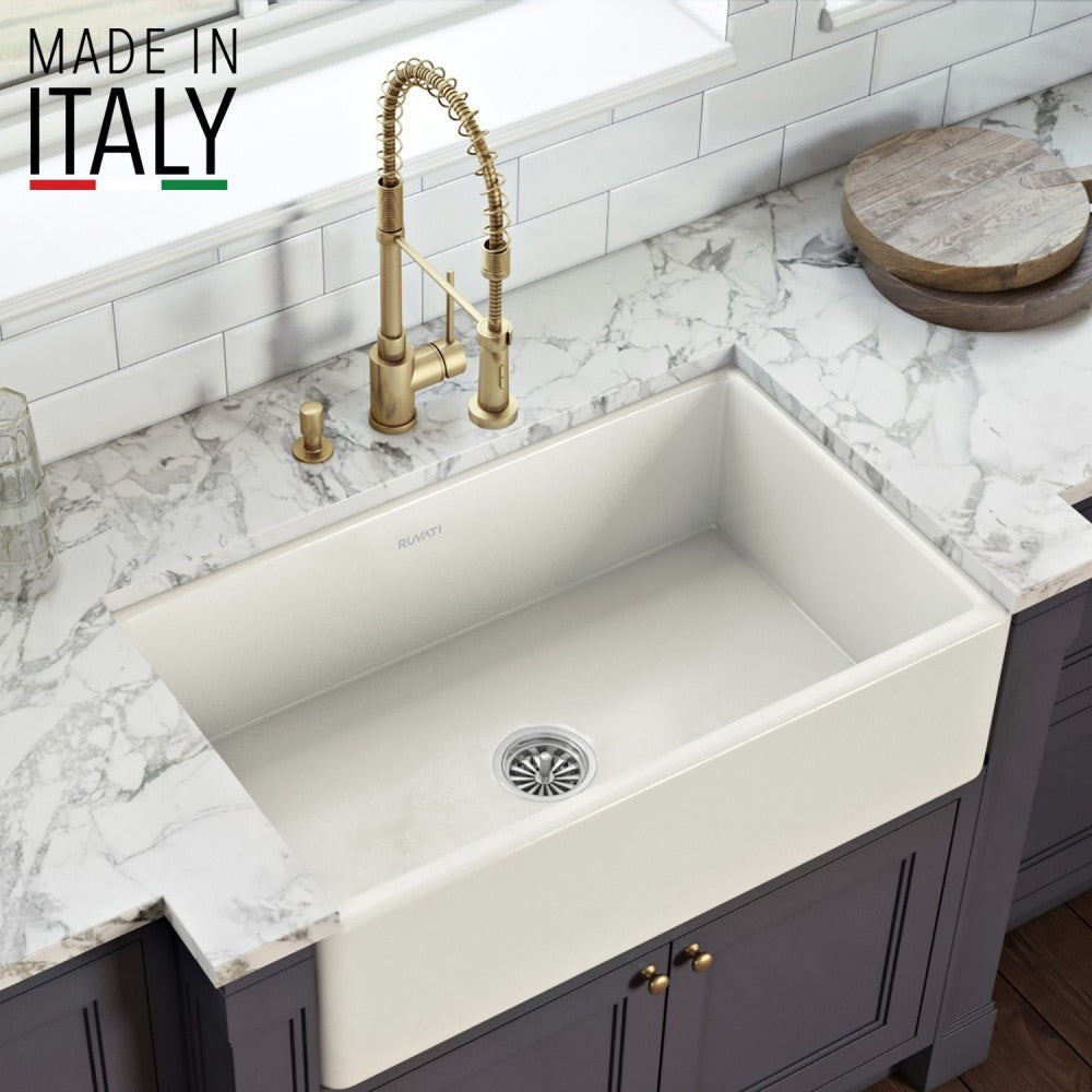 Ruvati Fiamma 33 x 20 inch Farmhouse Fireclay Kitchen Sink - Biscuit