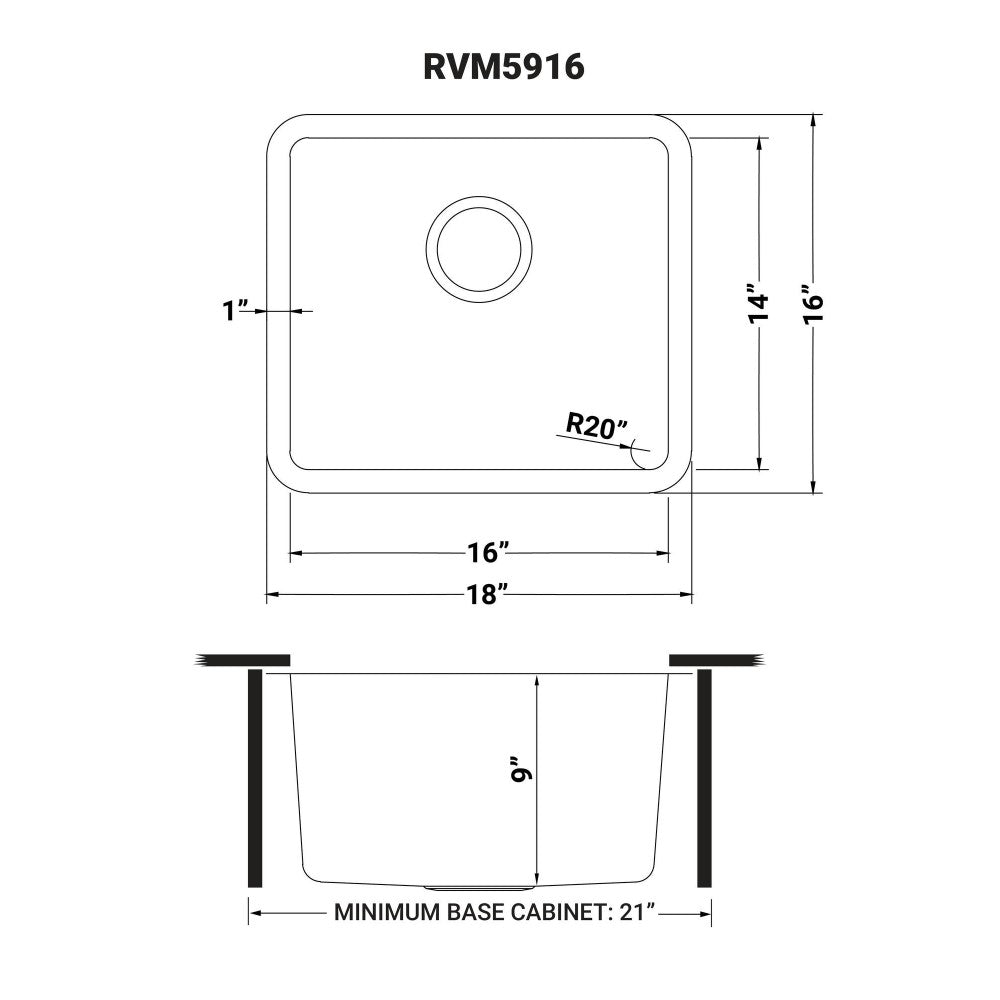 Ruvati Modena 18 x 16 inch Undermount Bar Sink