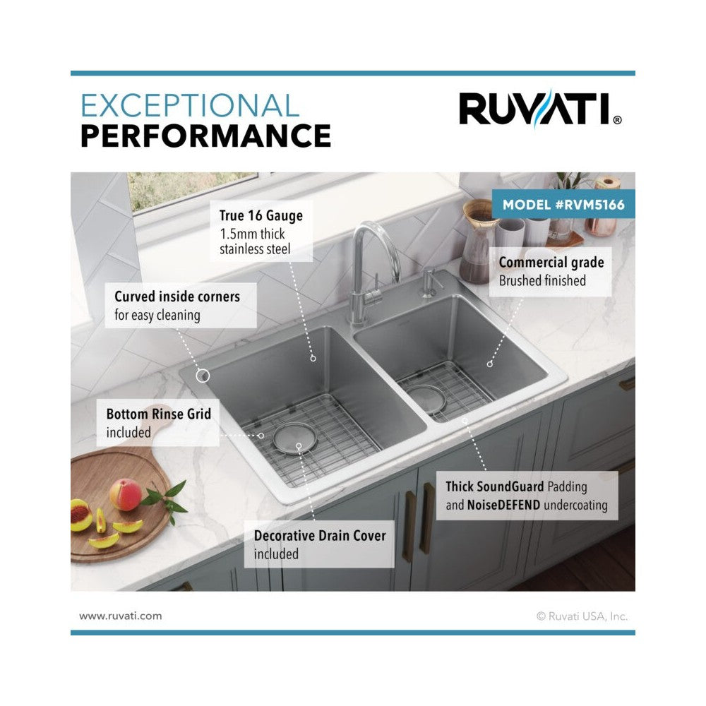 Ruvati Modena 33 x 22 inch Topmount Stainless Steel Kitchen Sink