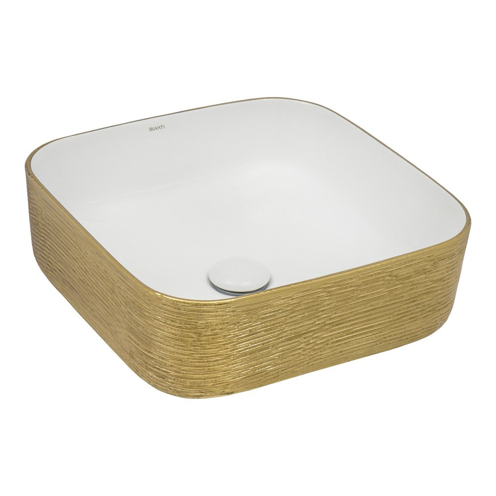 Ruvati Pietra 15 x 15 inch Vessel (Countertop) Bathroom Sink - Gold / White