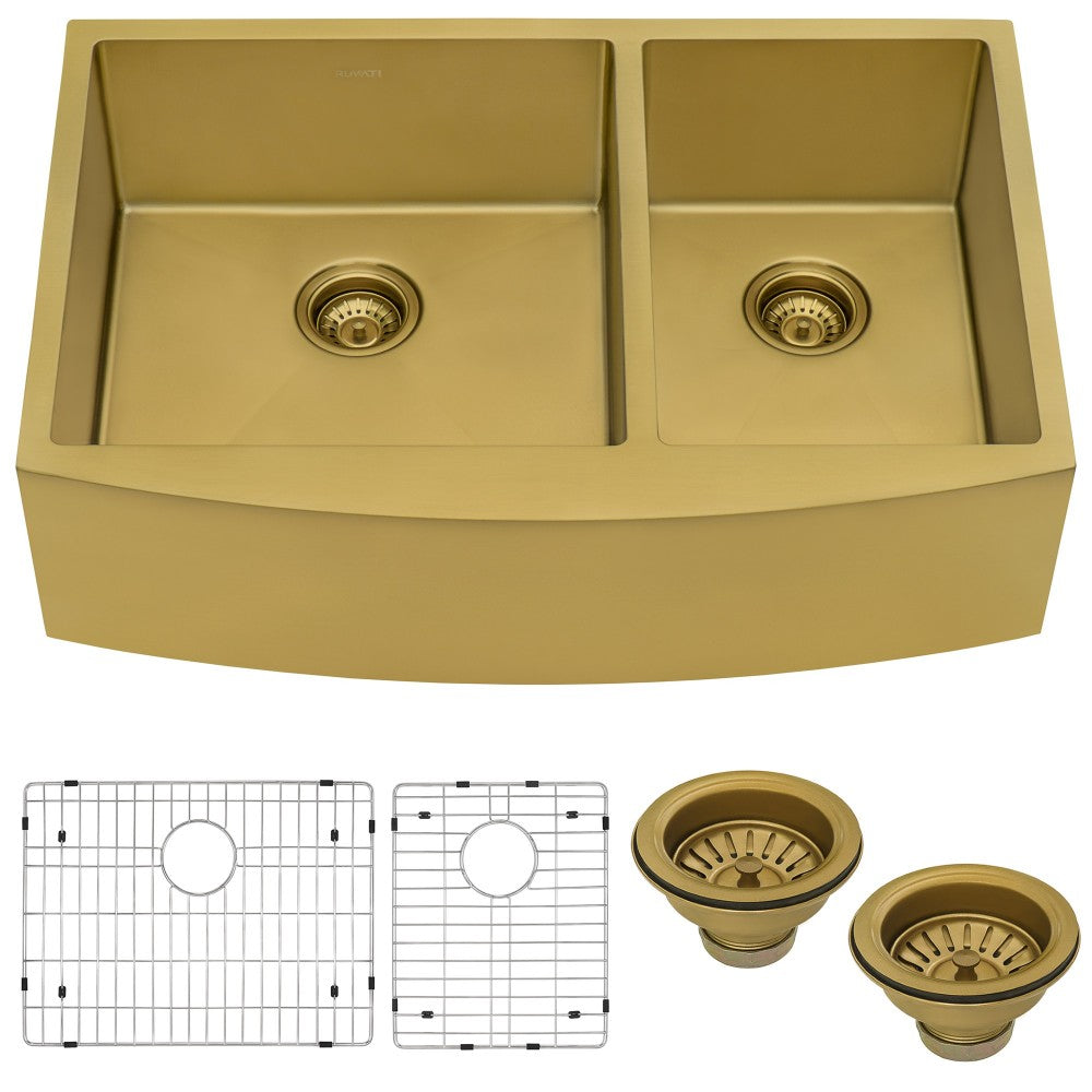 Ruvati Terraza 33 x 22 inch Apron Front Kitchen Sink - Brass Tone Matte Gold
