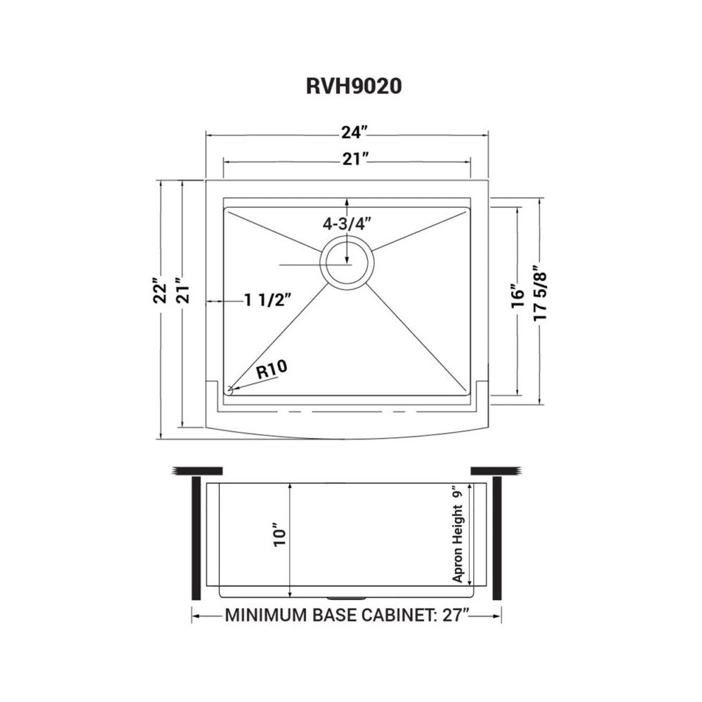 Ruvati Verona 24 x 22 inch Apron Front Stainless Steel Kitchen Sink