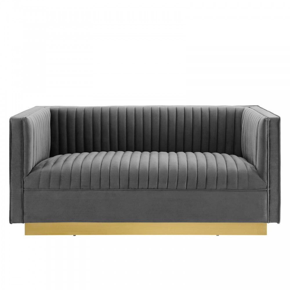 Sanguine Vertical Channel Tufted Performance Velvet Loveseat, Gray