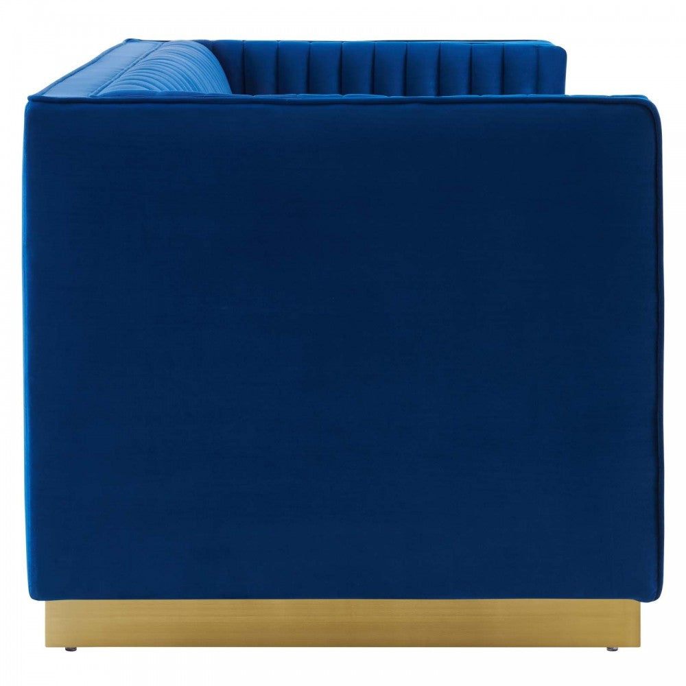 Sanguine Vertical Channel Tufted Performance Velvet Loveseat, Navy
