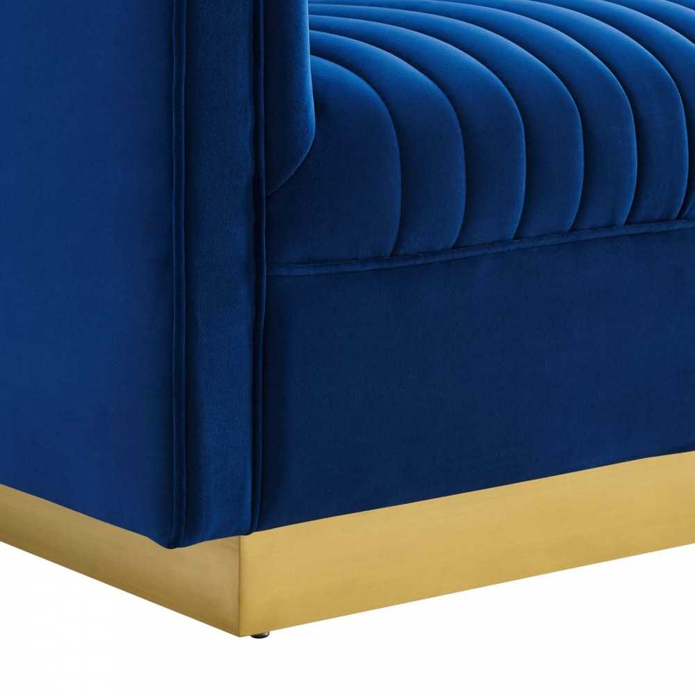 Sanguine Vertical Channel Tufted Performance Velvet Loveseat, Navy