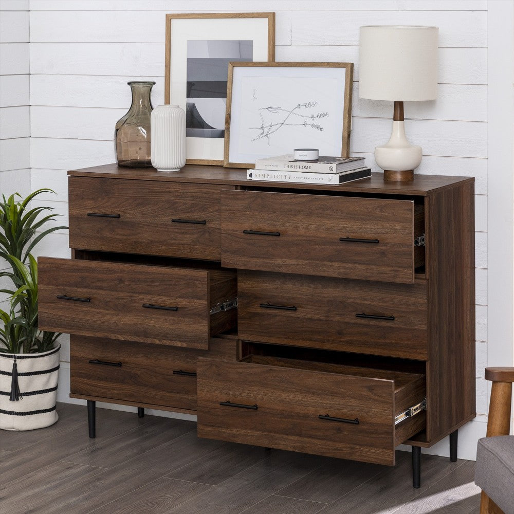 Savanna Modern Wood 6 Drawer Dresser - Dark Walnut