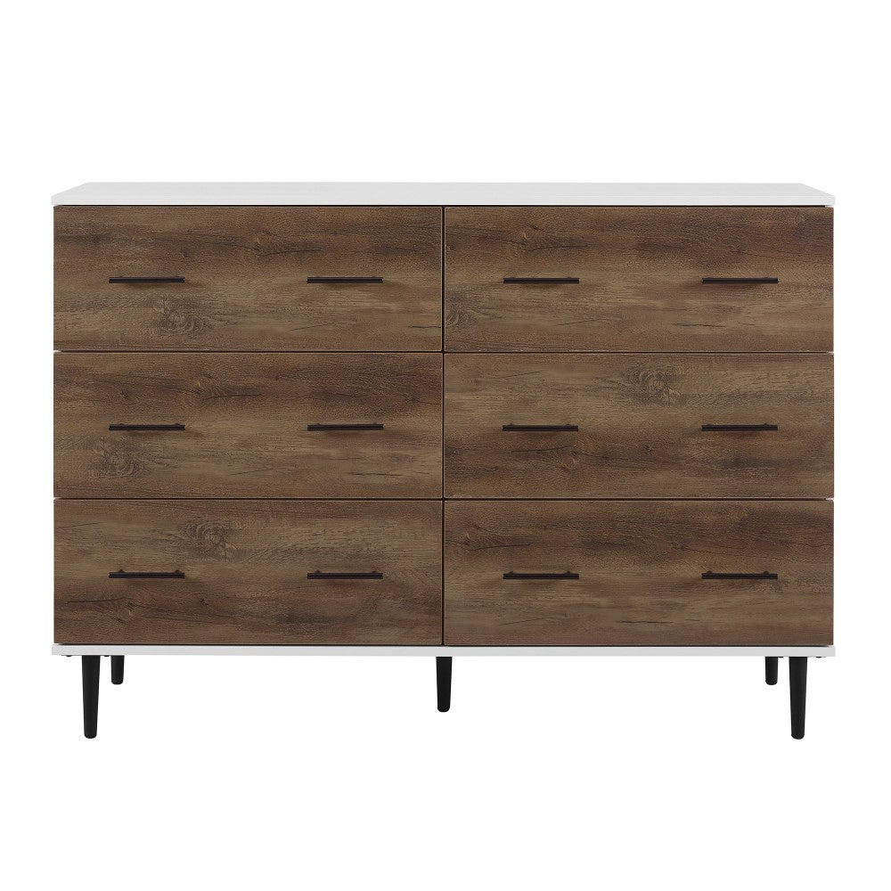 Savanna Modern Wood 6 Drawer Dresser - White/Rustic Oak