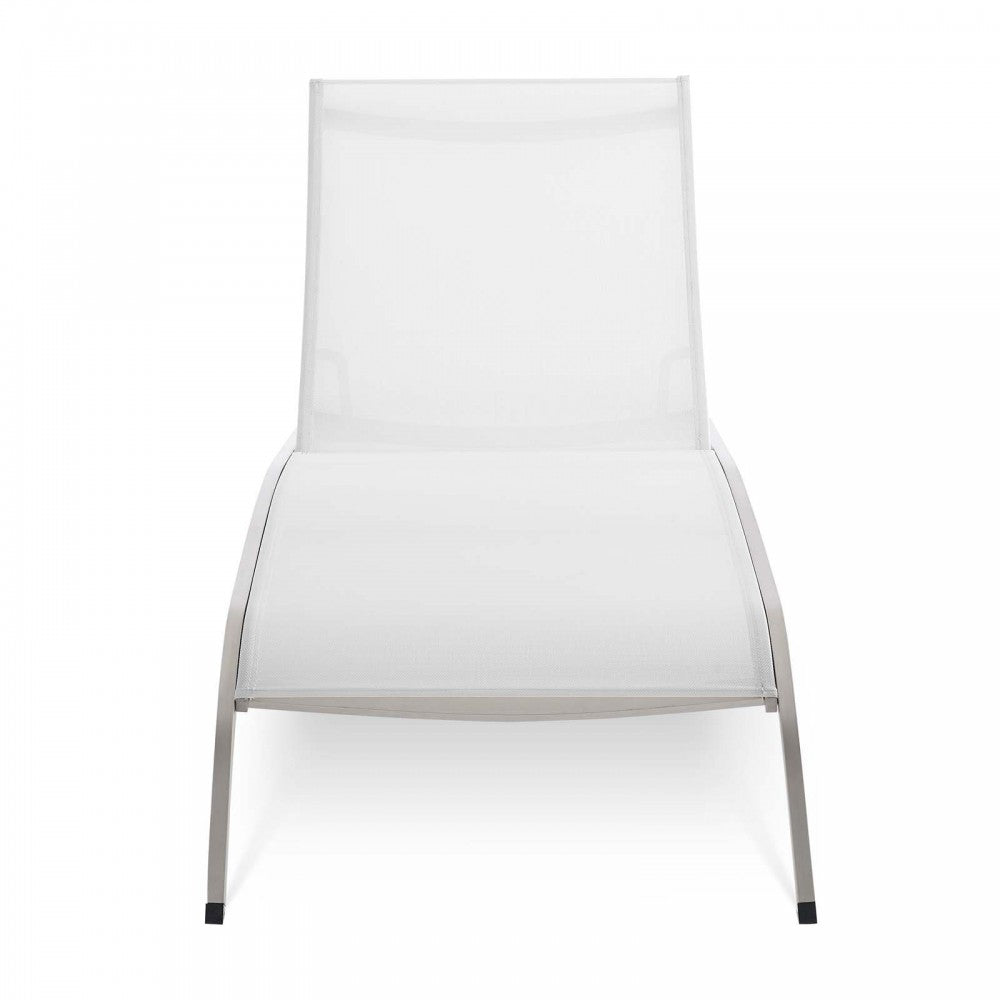 Savannah Mesh Chaise Outdoor Patio Aluminum Lounge Chair, White