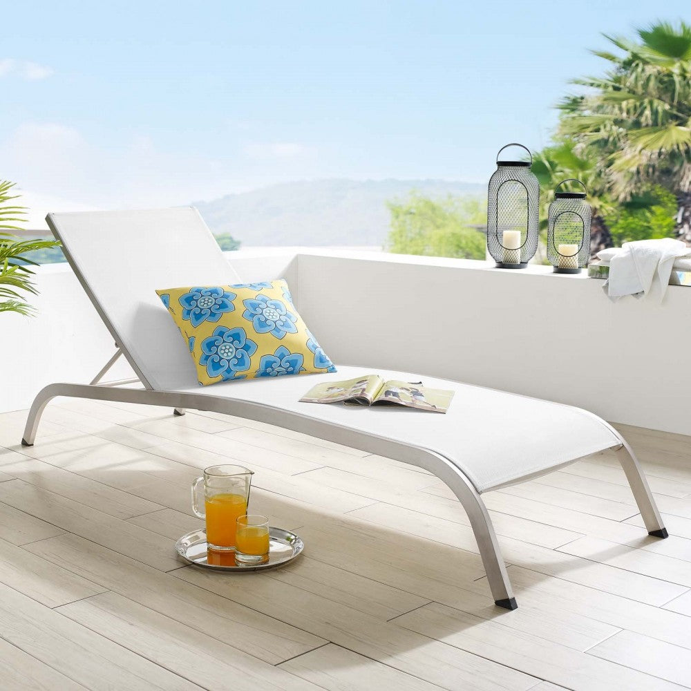 Savannah Mesh Chaise Outdoor Patio Aluminum Lounge Chair, White