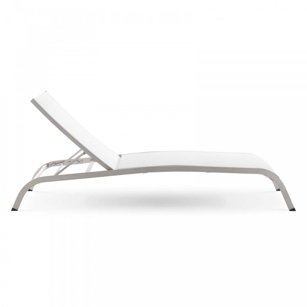 Savannah Mesh Chaise Outdoor Patio Aluminum Lounge Chair, White