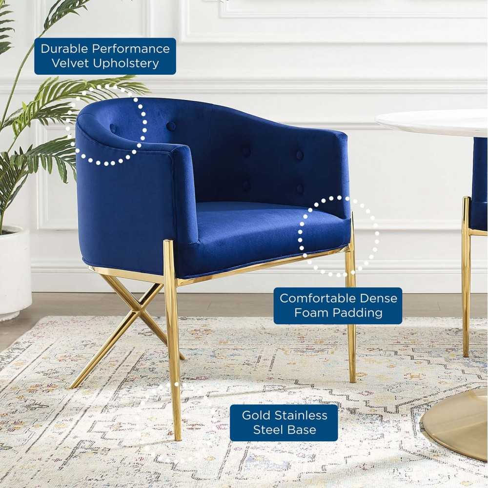 Savour Tufted Performance Velvet Accent Dining Armchair, Navy