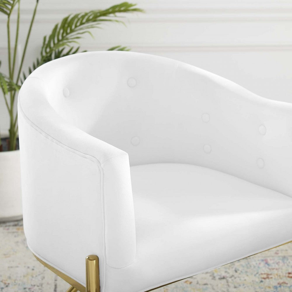 Savour Tufted Performance Velvet Accent Dining Armchair, White