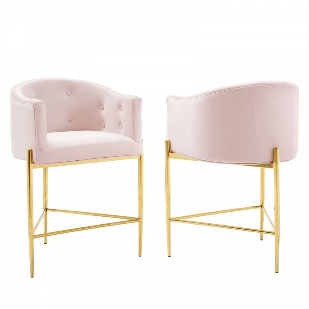 Savour Tufted Performance Velvet Counter Stool Set of 2, Pink