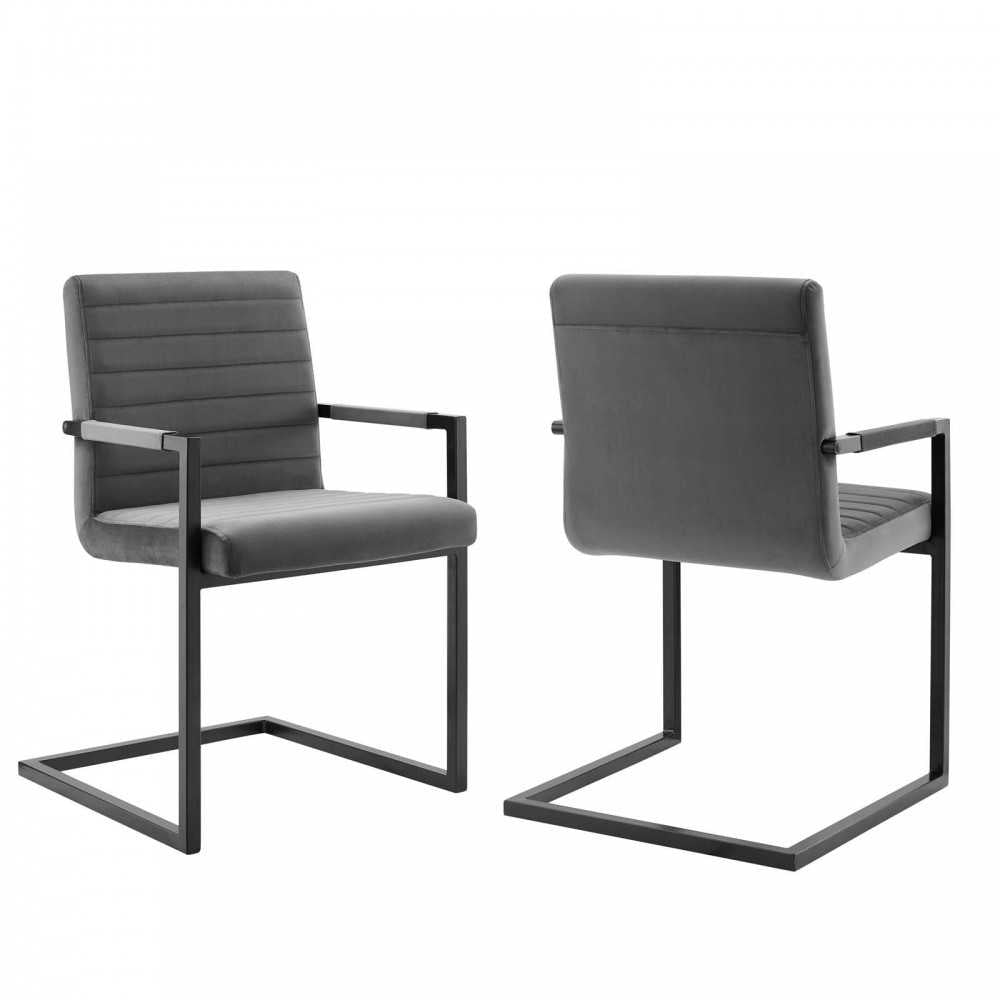 Savoy Performance Velvet Dining Chairs - Set of 2, Gray