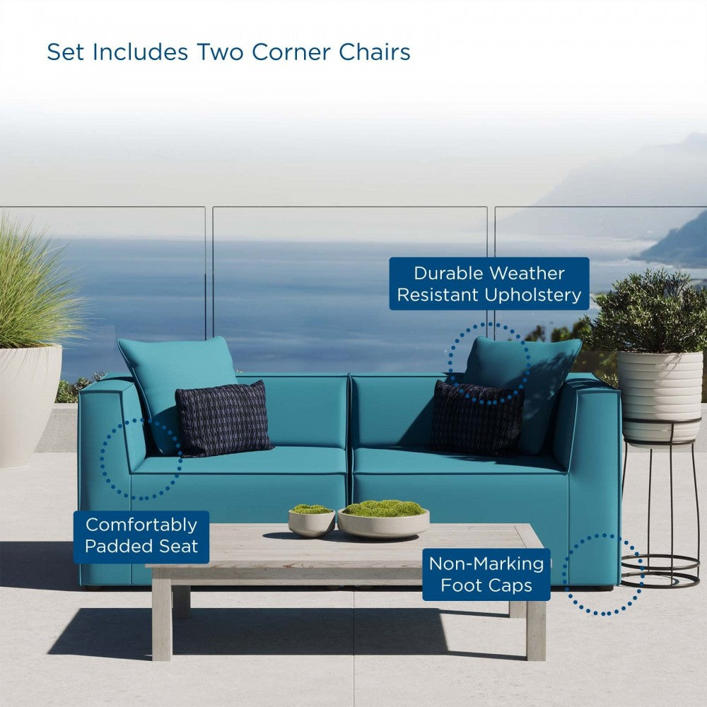 Saybrook Outdoor Patio Upholstered 2-Piece Sectional Sofa Loveseat, Turquoise