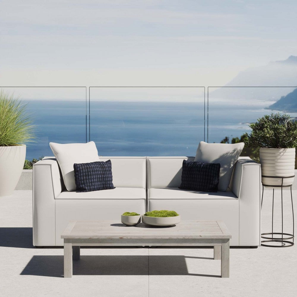 Saybrook Outdoor Patio Upholstered 2-Piece Sectional Sofa Loveseat, White