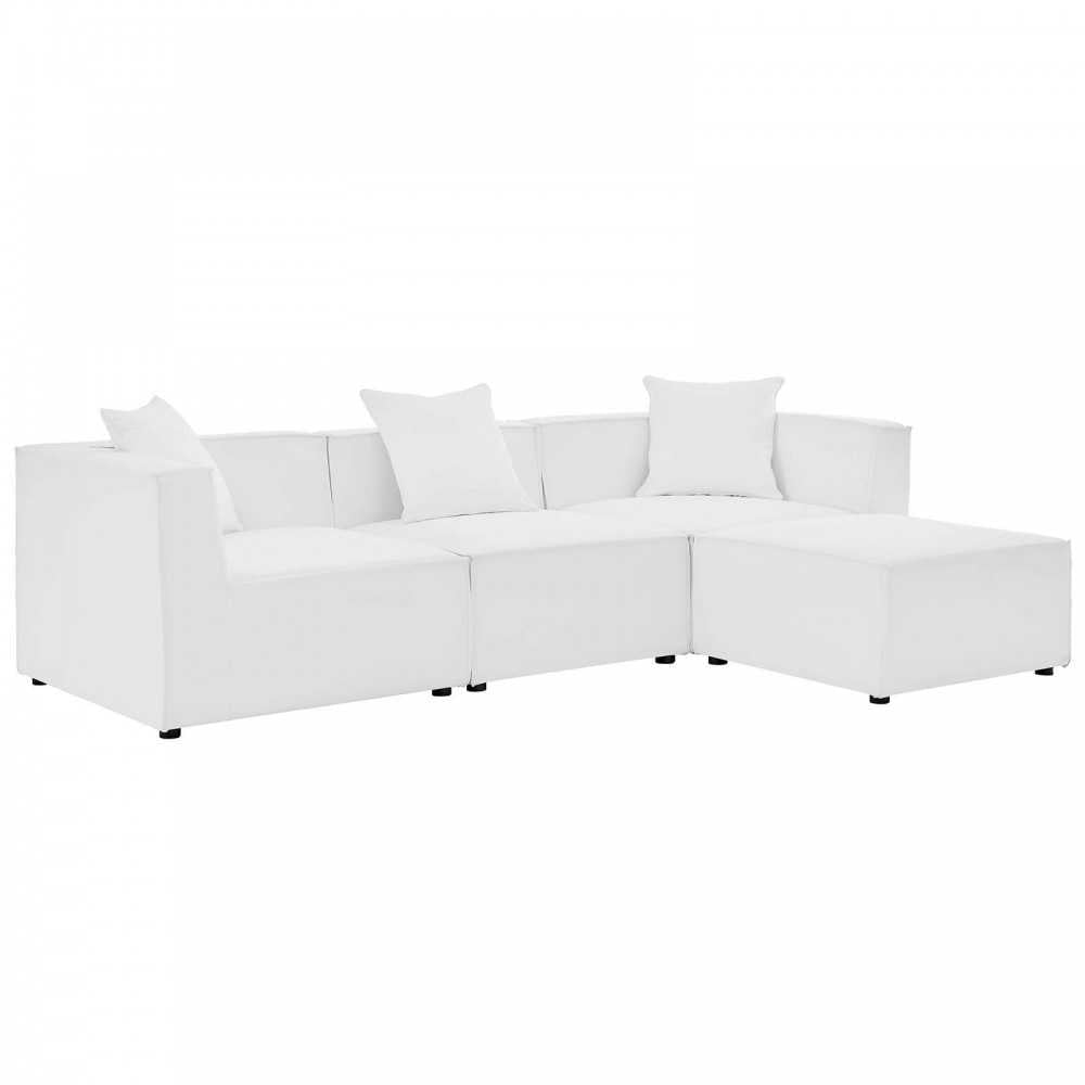 Saybrook Outdoor Patio Upholstered 4-Piece Sectional Sofa, White, EEI-4380-WHI