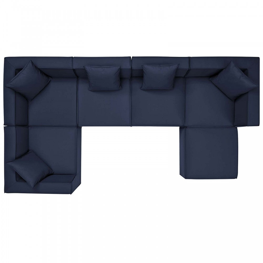 Saybrook Outdoor Patio Upholstered 6-Piece Sectional Sofa, Navy, EEI-4386-NAV