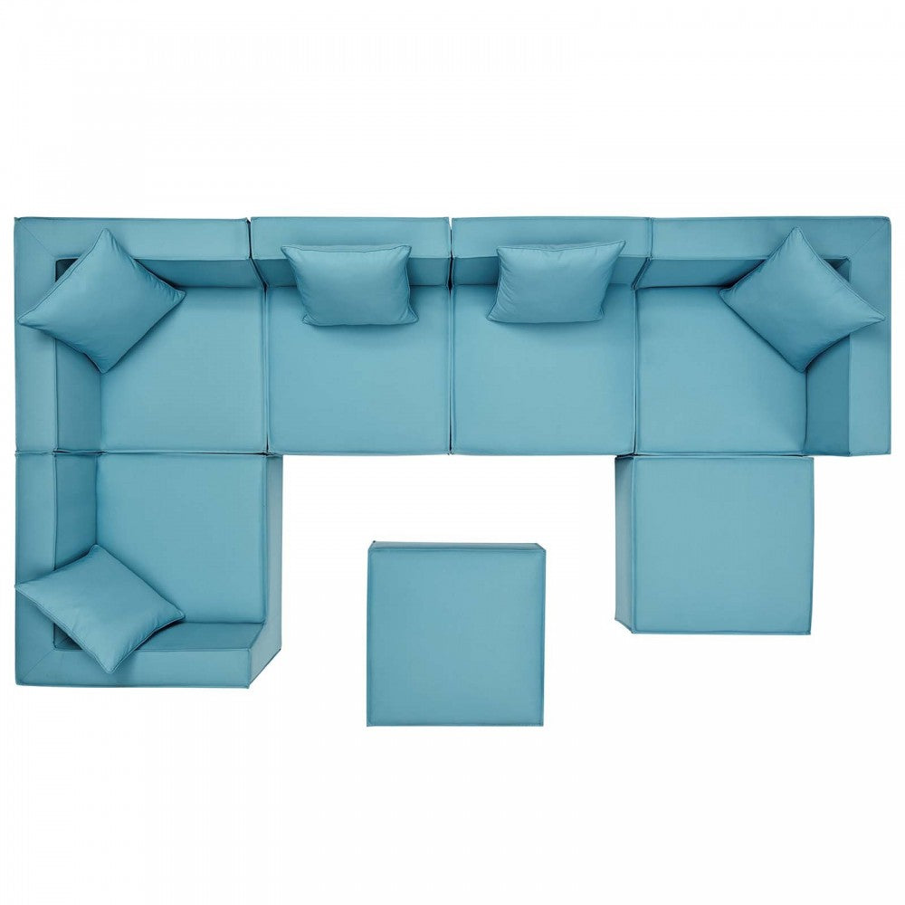 Saybrook Outdoor Patio Upholstered 7-Piece Sectional Sofa, Turquoise