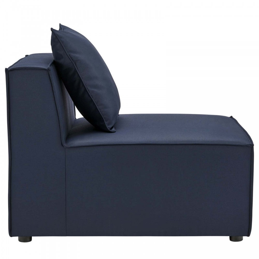Saybrook Outdoor Patio Upholstered Sectional Sofa Armless Chair, Navy Blue