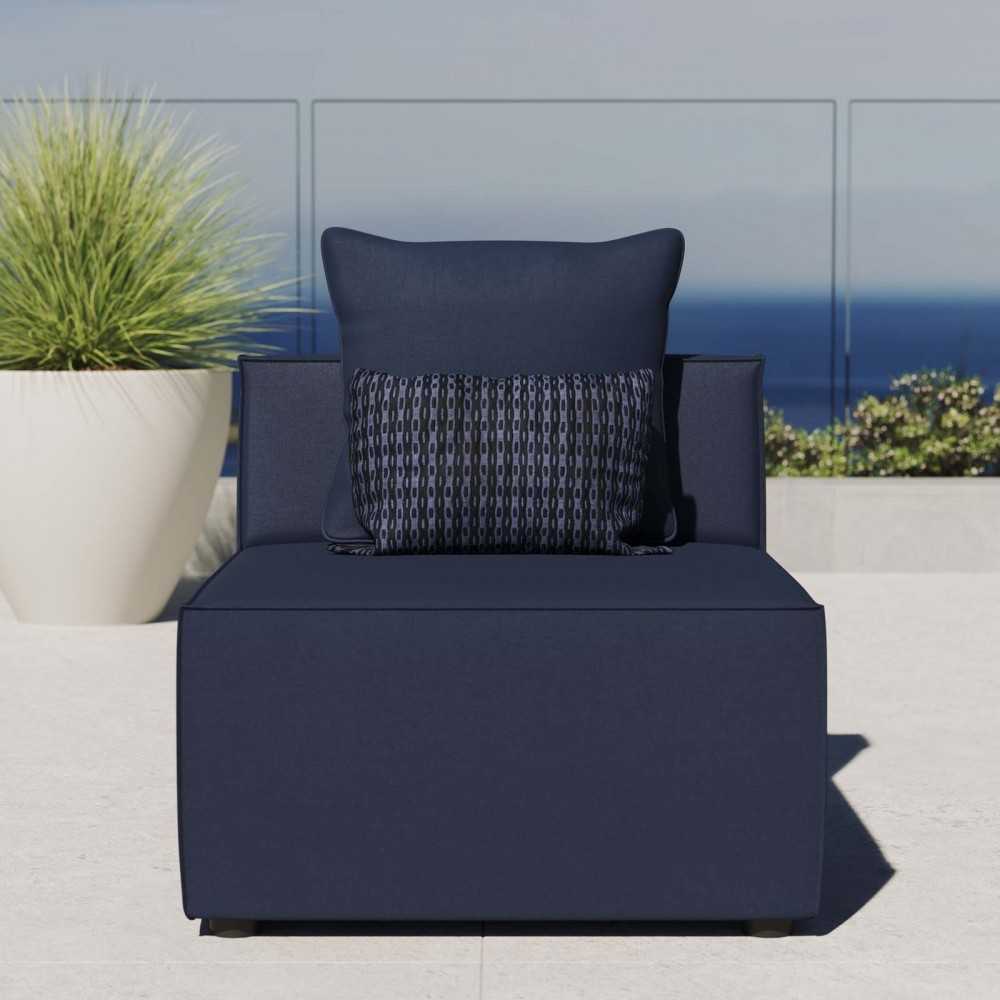Saybrook Outdoor Patio Upholstered Sectional Sofa Armless Chair, Navy Blue