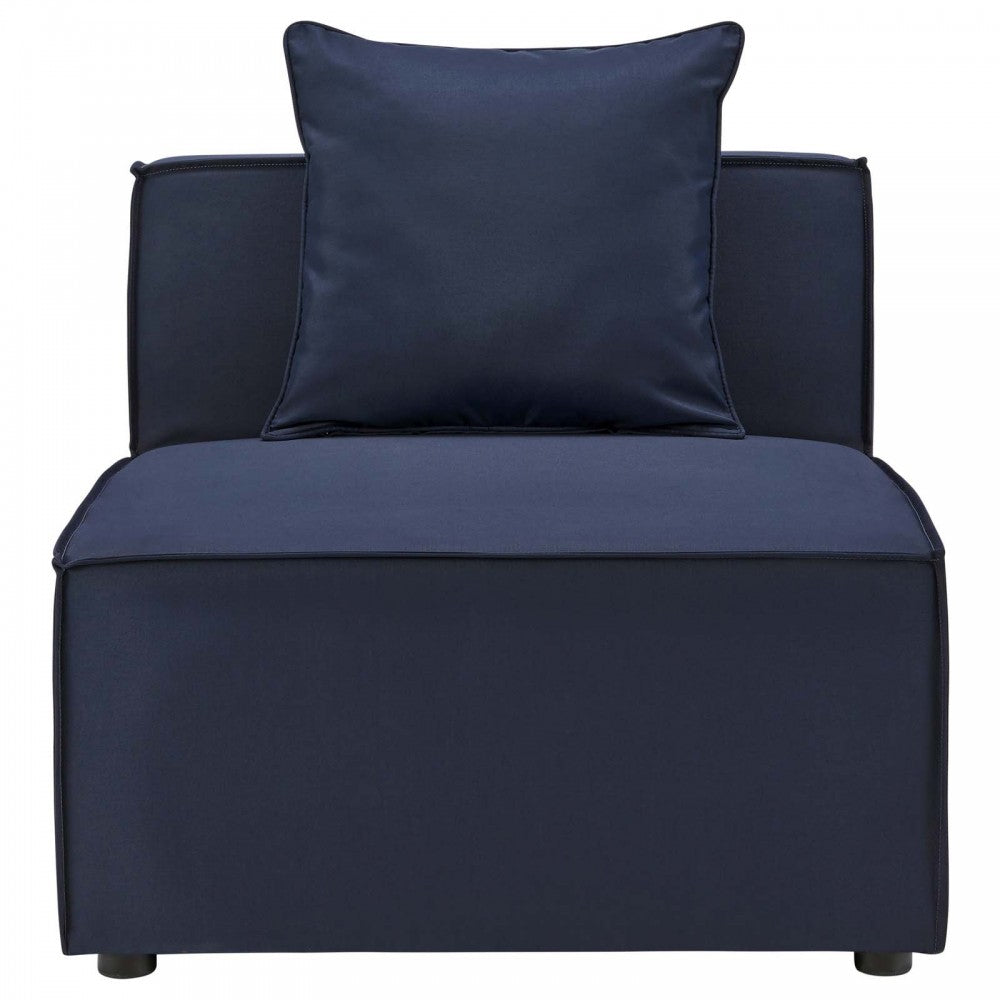 Saybrook Outdoor Patio Upholstered Sectional Sofa Armless Chair, Navy Blue