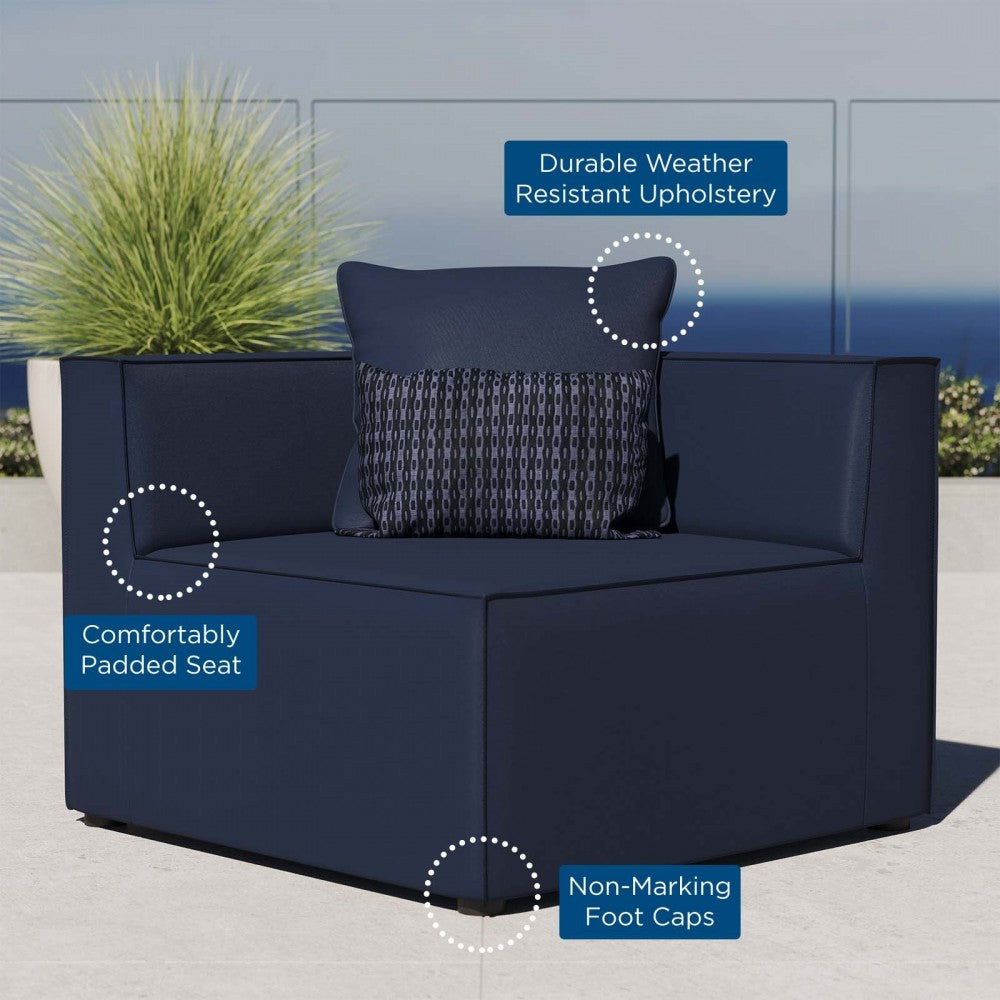Saybrook Outdoor Patio Upholstered Sectional Sofa Corner Chair, Navy