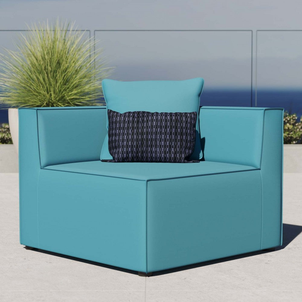 Saybrook Outdoor Patio Upholstered Sectional Sofa Corner Chair, Turquoise