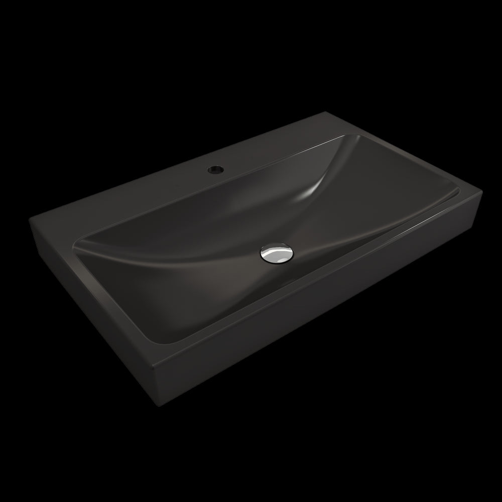 Scala Arch Wall-Mounted Sink Fireclay 32 in. 1-Hole in Matte Black