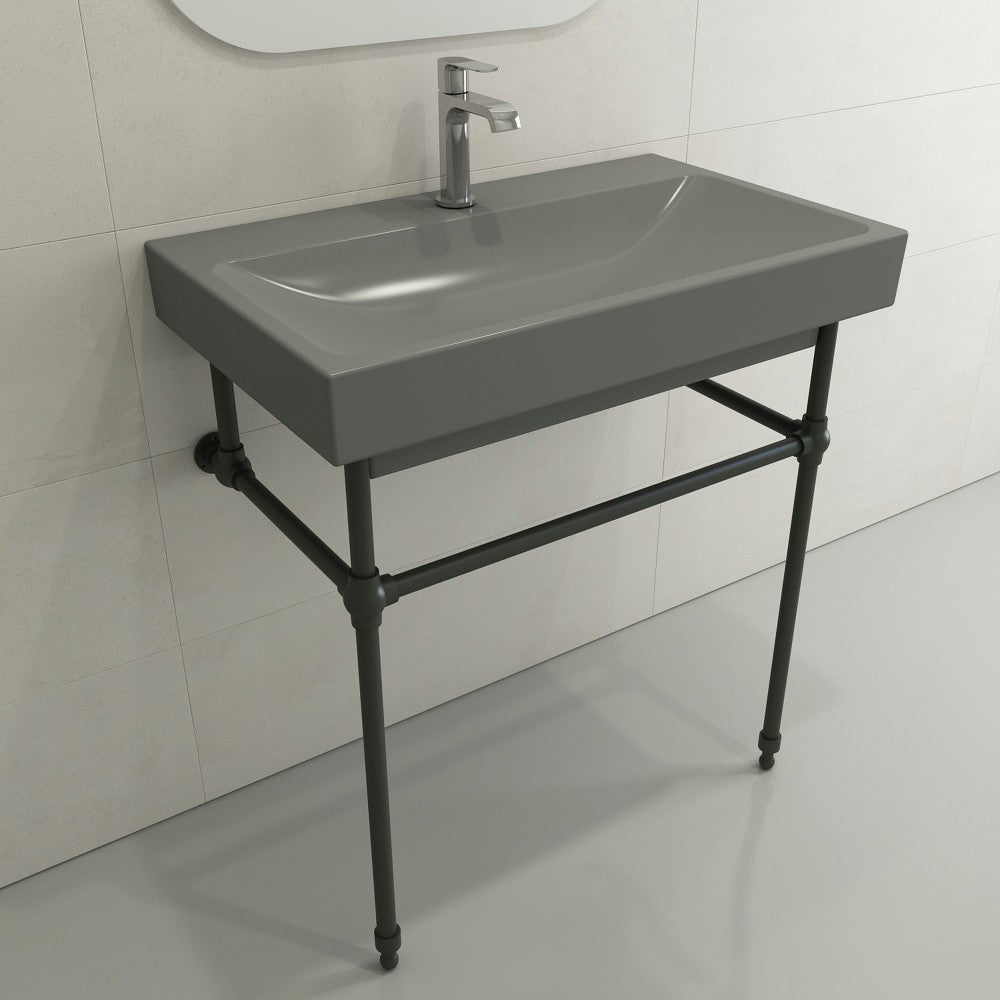 Scala Arch Wall-Mounted Sink Fireclay 32 in. 1-Hole in Matte Gray