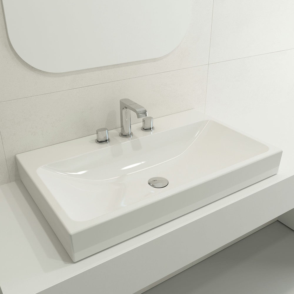 Scala Arch Wall-Mounted Sink Fireclay 32 in. 3-Hole in White