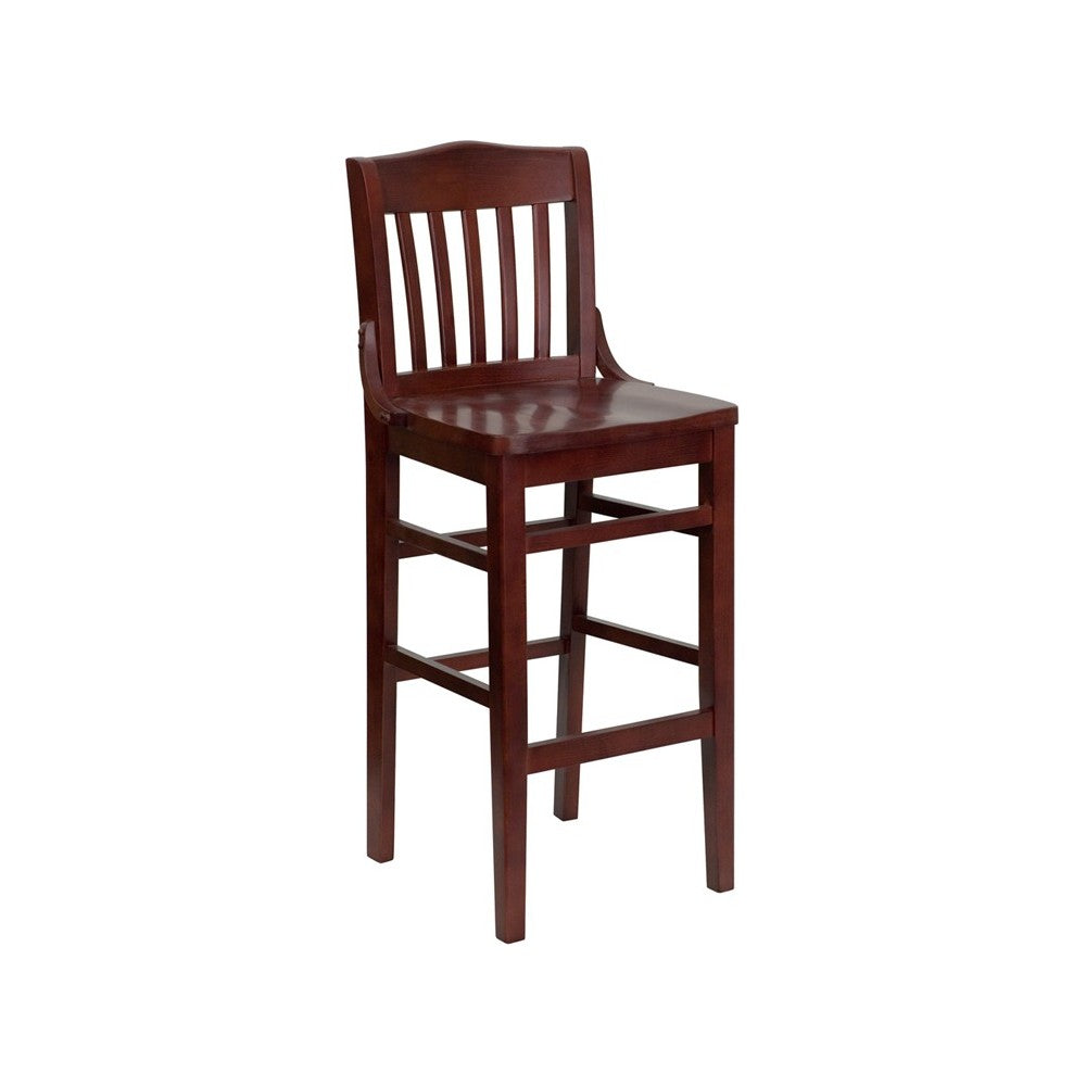 School House Back Mahogany Wood Restaurant Barstool