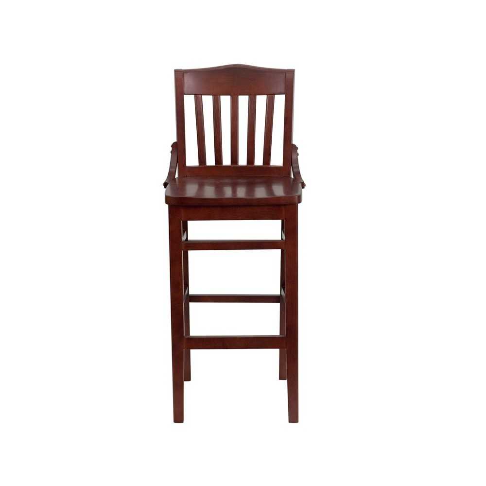 School House Back Mahogany Wood Restaurant Barstool