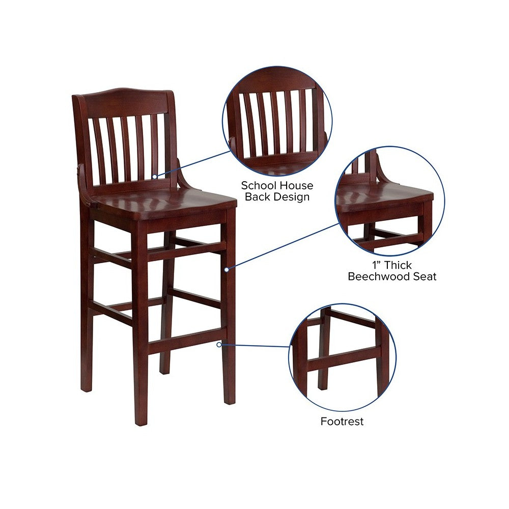 School House Back Mahogany Wood Restaurant Barstool