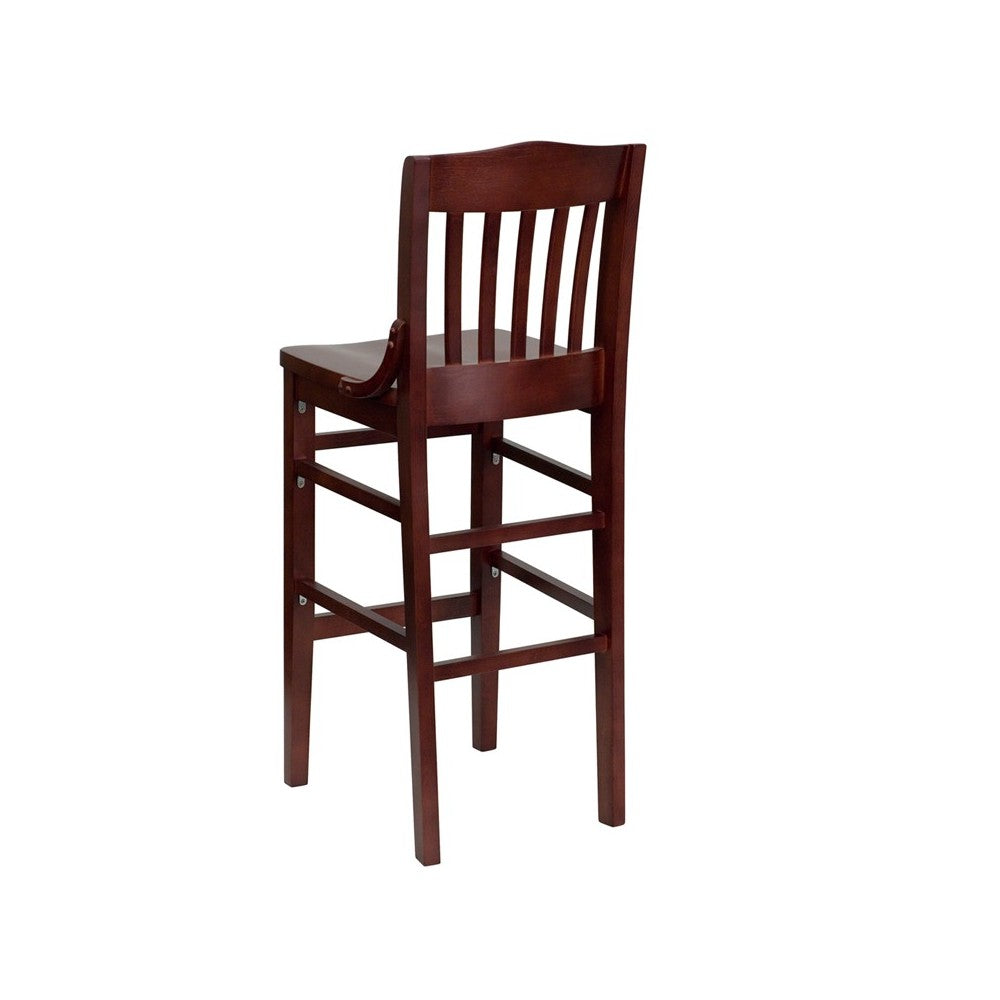 School House Back Mahogany Wood Restaurant Barstool