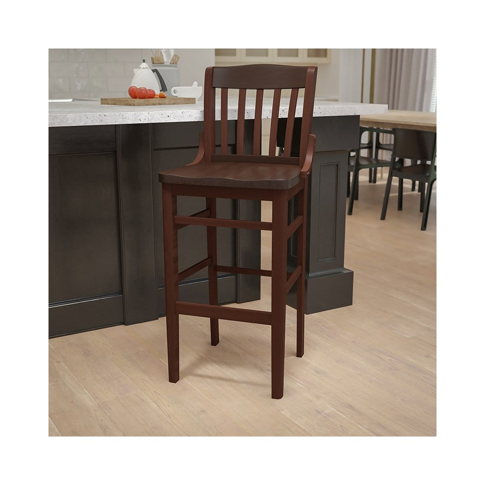 School House Back Walnut Wood Restaurant Barstool