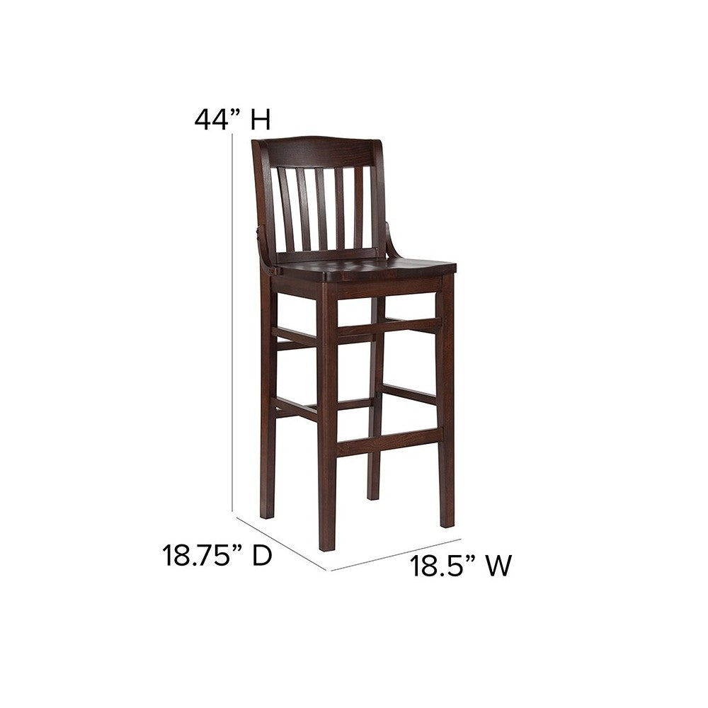 School House Back Walnut Wood Restaurant Barstool