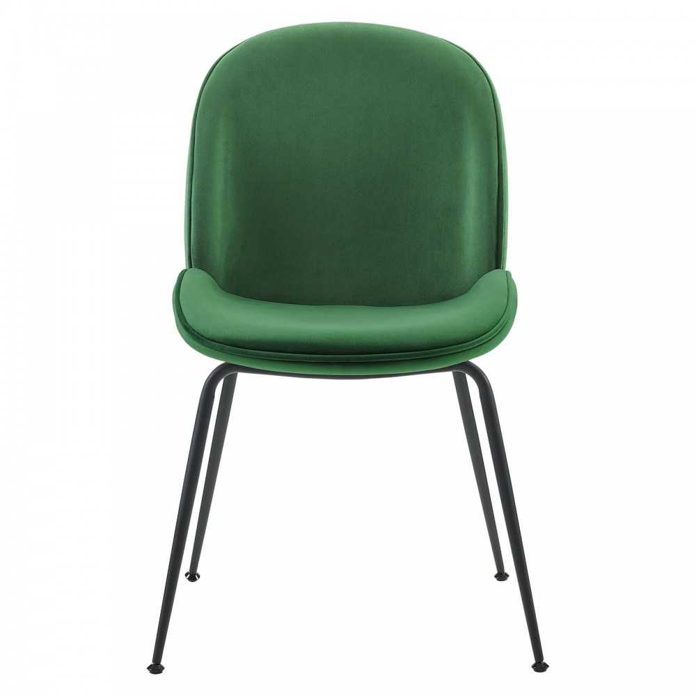 Scoop Black Powder Coated Steel Leg Performance Velvet Dining Chairs - Set of 2, Emerald